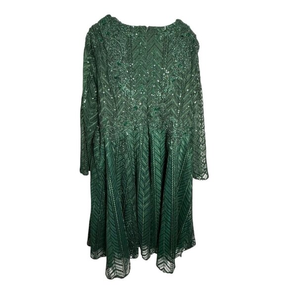 Mac Duggal Bead Sequin Tulle Fit & Flare Dress Emerald Green #20399 NWT Size 22 - Picture 5 of 10